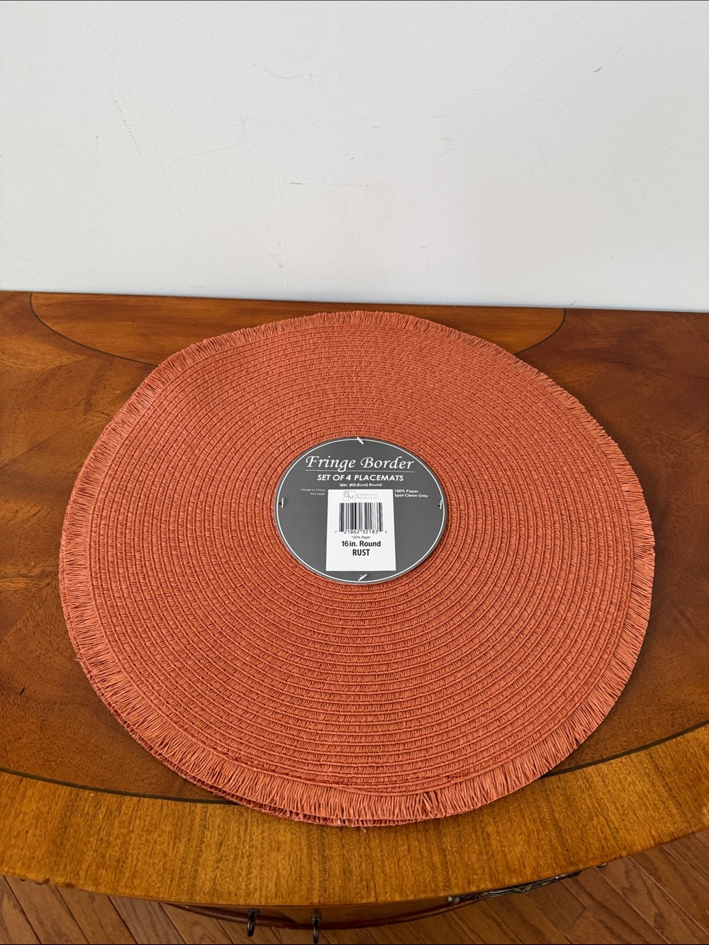 Fringe Border Round Placemat - rust NWT